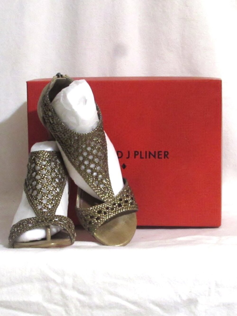 NEW Ladies DONALD  J. PLINER Gold Leather Sandals Heels Shoes 8.5 M Orig $248